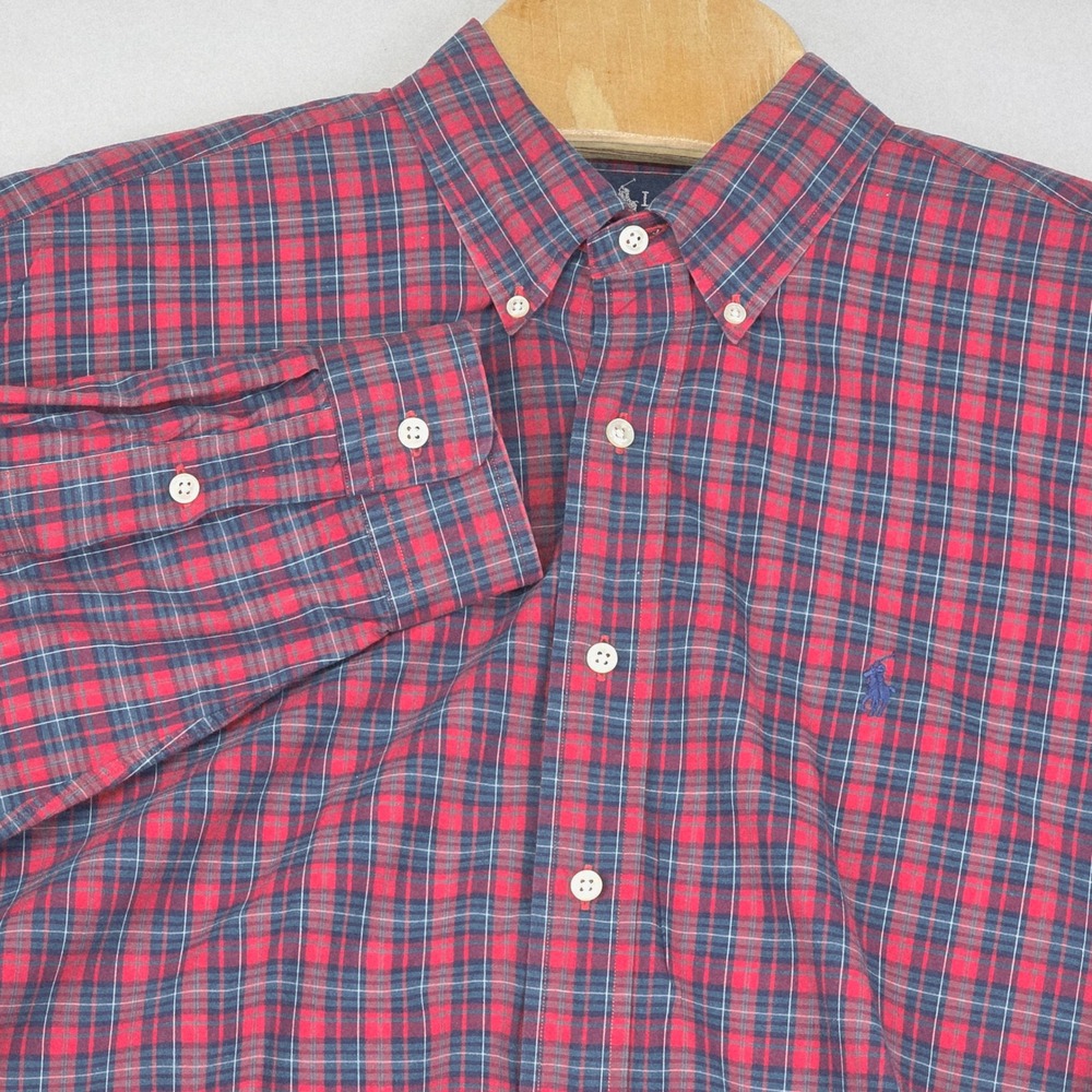 Ralph Lauren Blake Plaid Button Down Shirt Mens XL Red Blue Cotton Casual